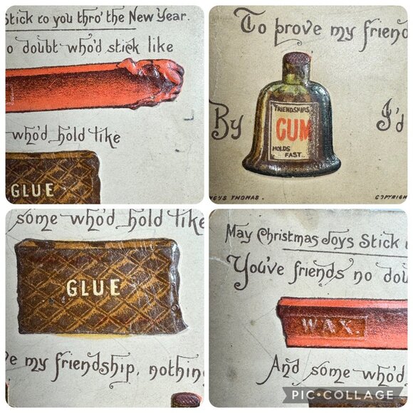 Antique 1892 Christmas Sentiment Postcard With Embossed Glue Gum Dye Humor - Picture 14 of 14